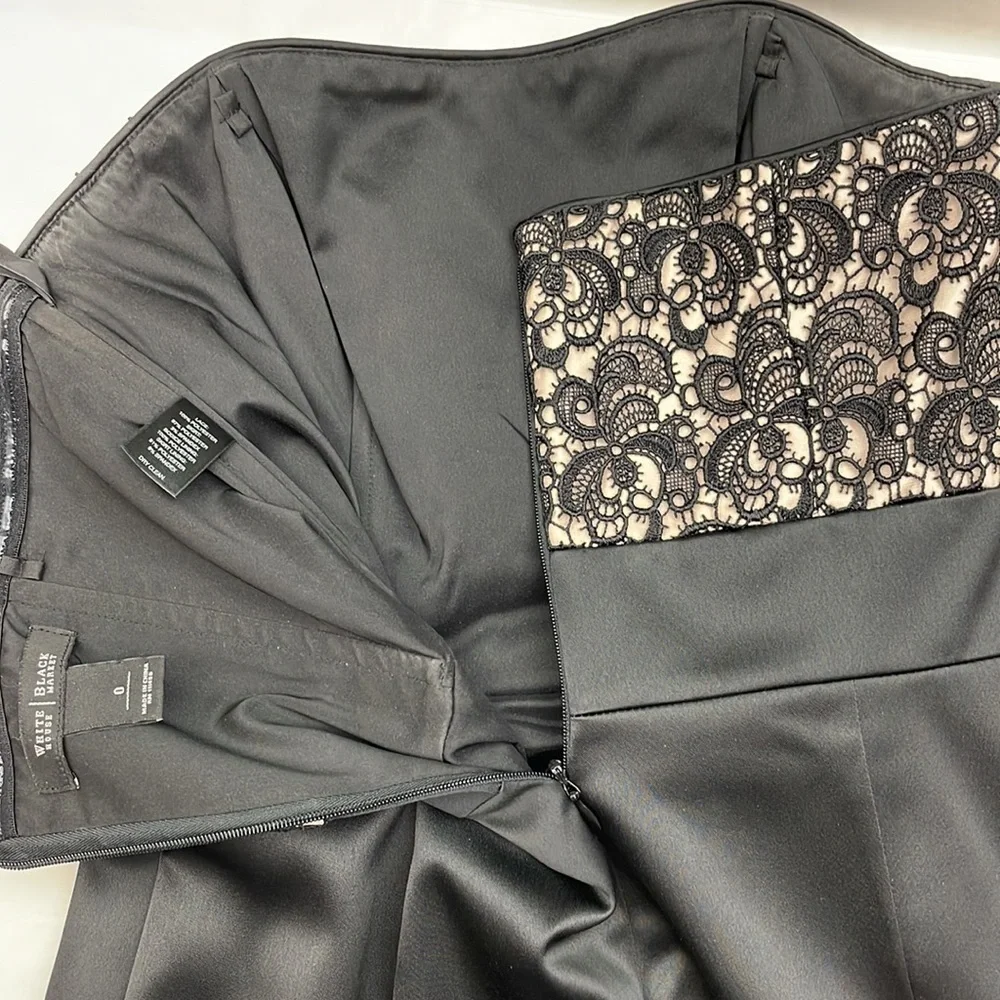 WHBM Black Strapless Dress Satin Lace Sz 0 - Picture 5 of 5